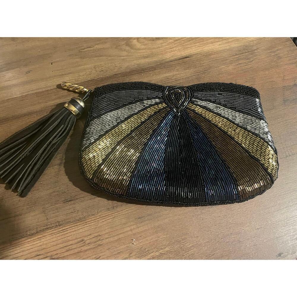 Vintage Hand Beaded Clutch with XL Tassel
